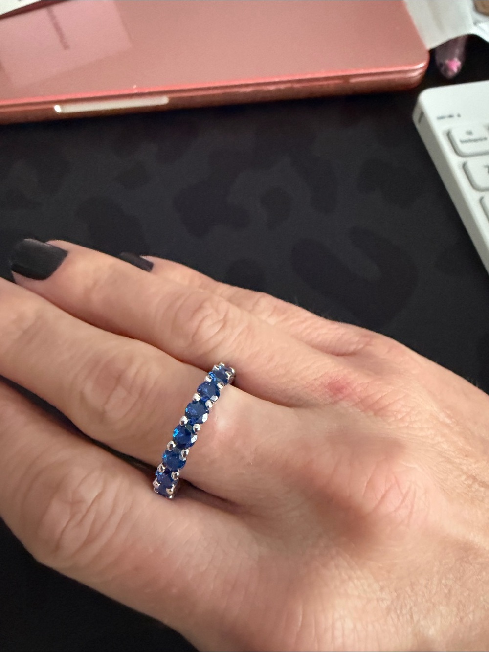 925 Sterling Silver & Blue Lab Created Stone Eternity Ring, Size 9, NWT